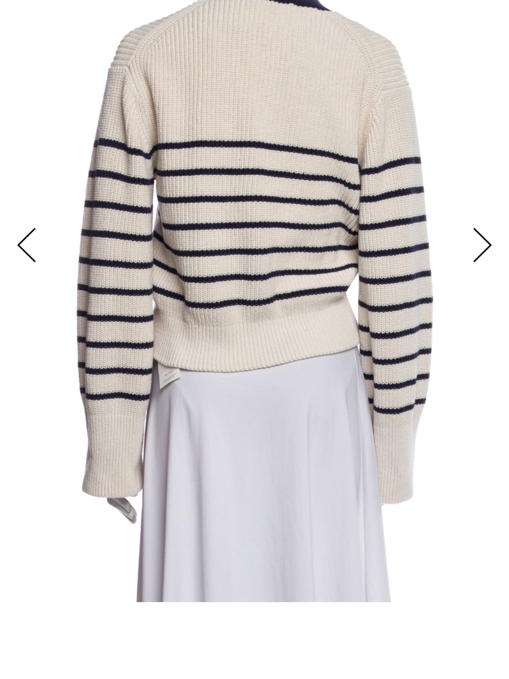 Cordelia Reformation Cream and Navy Striped Cropped V-Neck Cardigan - Picture 3 of 4